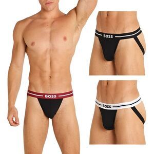 Boss Mens 3-Pack Cotton Stretch Bold Jock Strap Bold Large Black - NIB $45